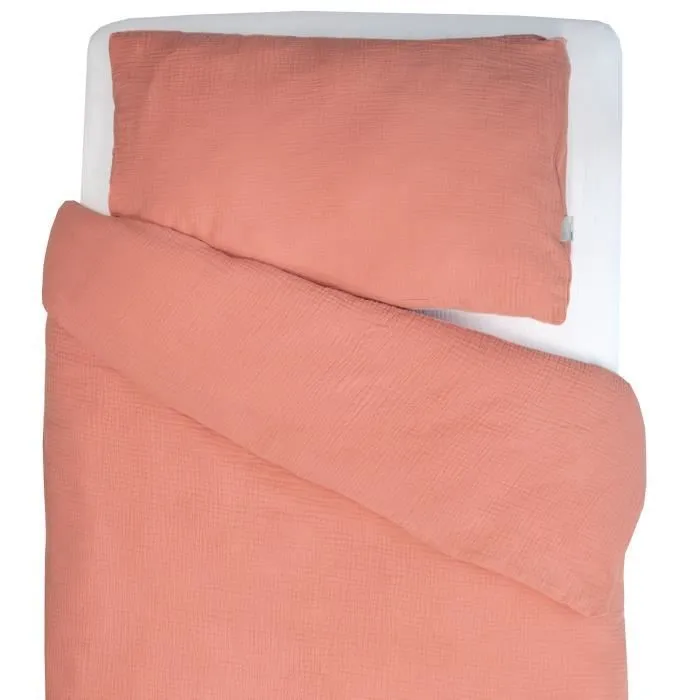Parure de lit housse de couette et taie d'oreiller Jeanne 80x120 cm Terracotta-0