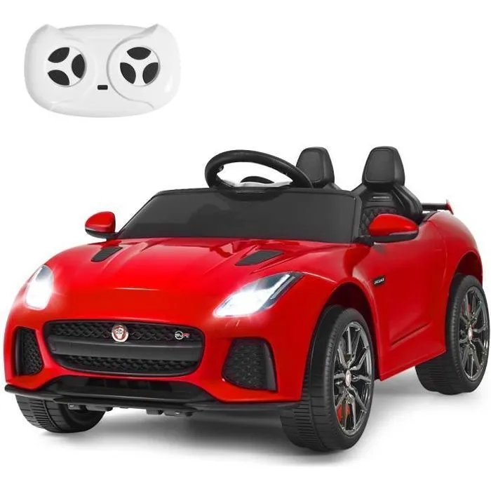 Jaguar Voiture Électrique 12V/4,5 pour Enfants 3-8 Ans, Télécommande 2.4G, 3-5 km/h,2 Moteur, MP3, USB, TF, Récit Rouge-0