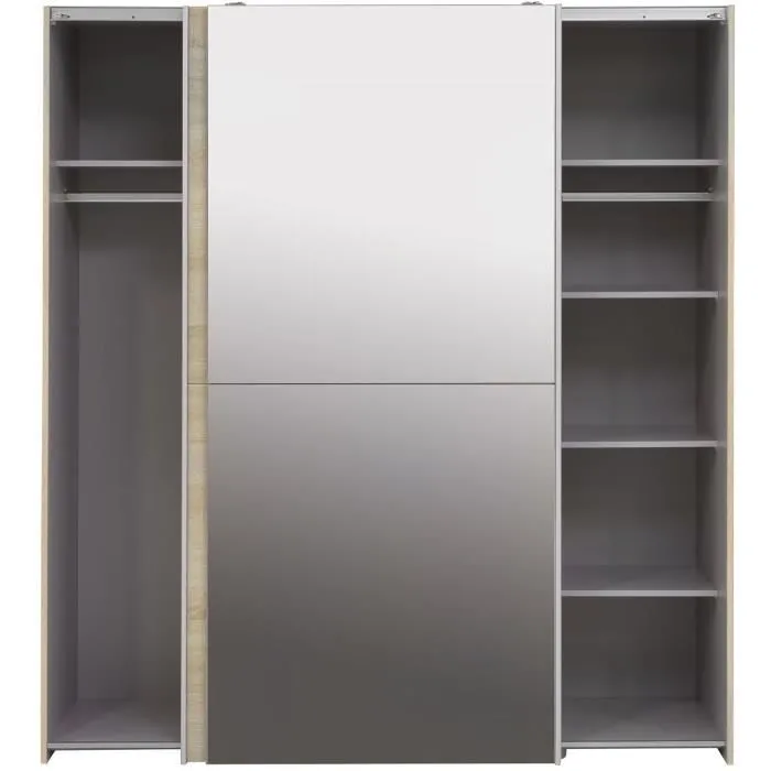 Armoire 2 portes coulissantes avec miroir - Chêne sonoma - L 170,3 x P 61,2 x H 190,5 cm - ULOS-3