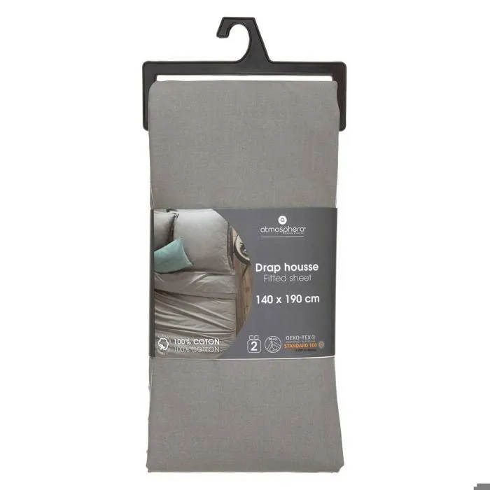 Drap-housse - ATMOSPHERA - Gris souris - 140x190 cm - Bonnet H30cm - 100% Coton-3
