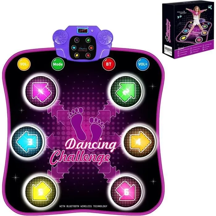 Tapis de Danse Lumineux pour Enfants Filles avec Bluetooth et 5 Modes de Jeu - Noir-0