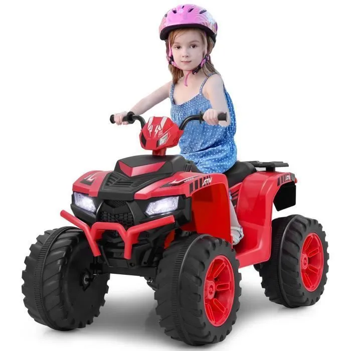 COSTWAY Quad Électrique 24V pour Enfants, avec LED, Musique, Radio, Démarrage en Douceur, pour Différents Terrains, 3 à 8 Ans, Rouge-1