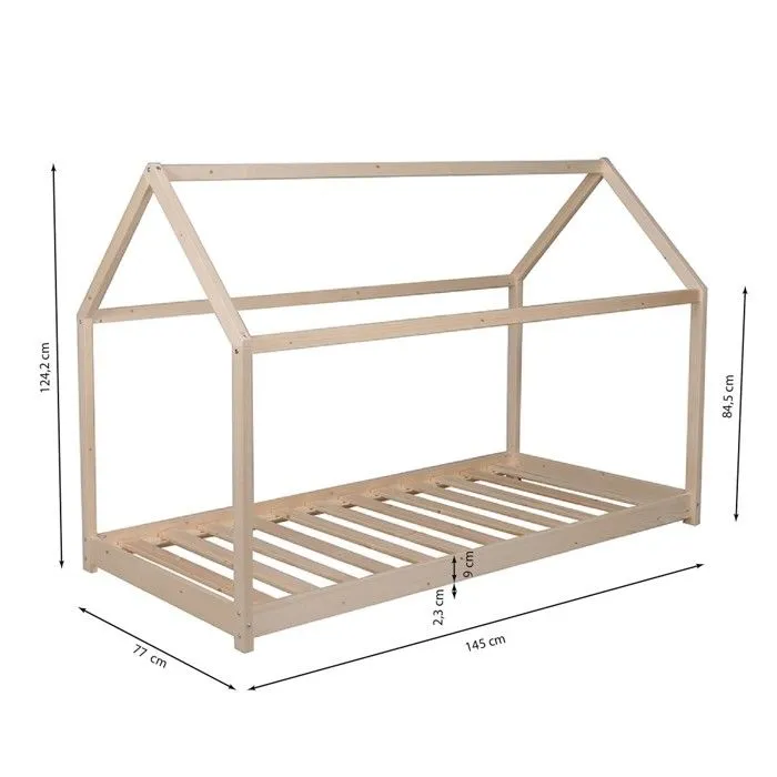 Lit cabane et sommier 70x140 Panda - Naturel-3