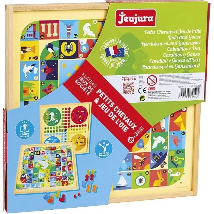 JEUJURA Jeux de l'oie et petits chevaux - Plateau en bois-1