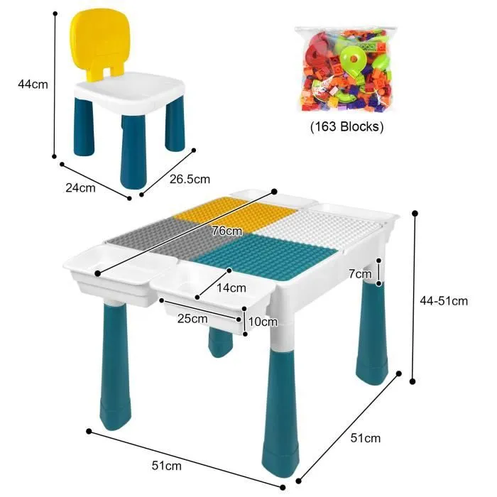 Table de jeu 6 en 1 pour enfant LARS360 - Plateau double face - PP + ABS - Blanc-1