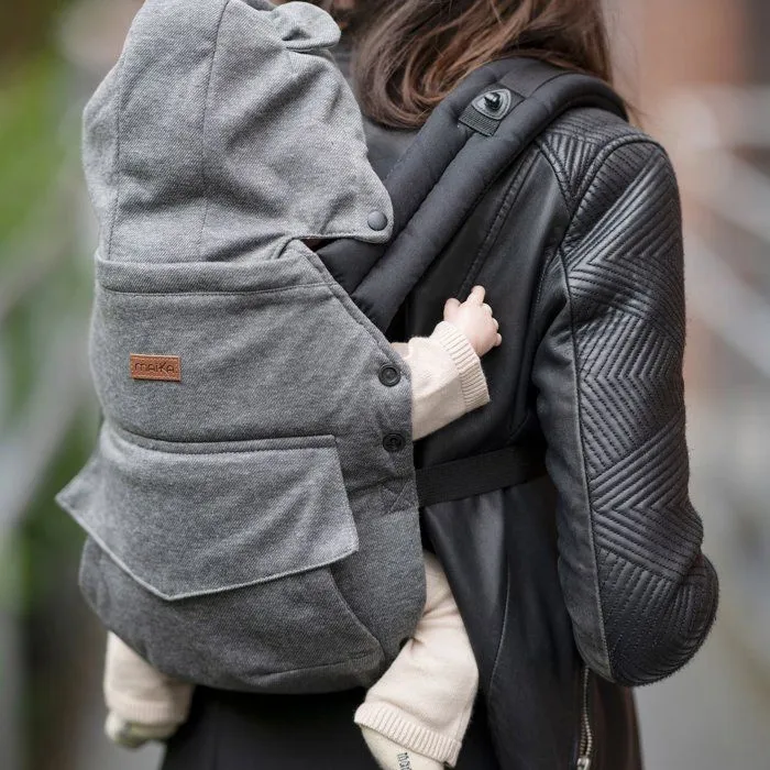 MAÏKA Porte-bébé cocooning gris, avec capuche, naissance à 15 kg, tissu chaud-4
