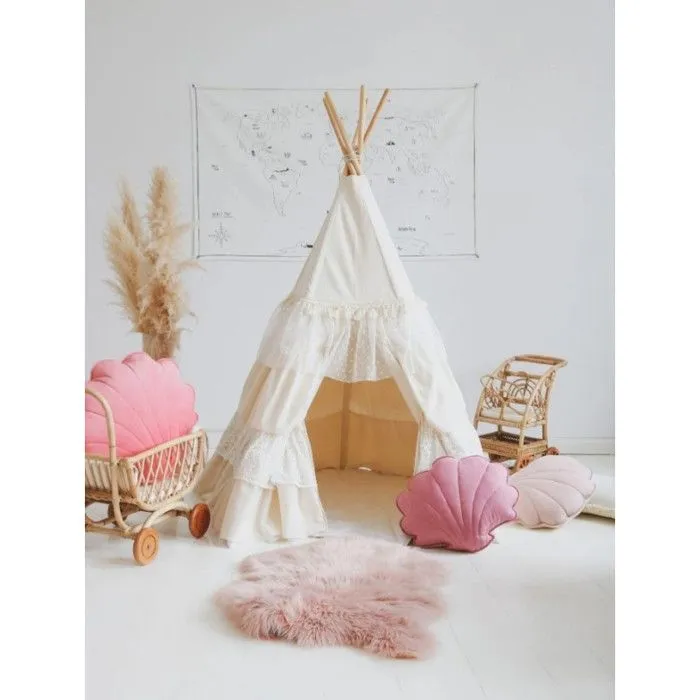 Ensemble tipi avec volants et tapis de feuilles enfant Moi Mili "Shabby Chic" - shabby chic/blanc - TU-1
