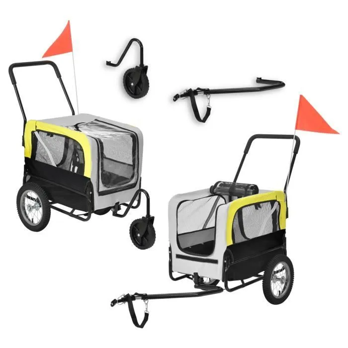 Remorque Vélo pour Chien PRO.TEC - Capacité 20 kg - Jaune Gris Noir-0