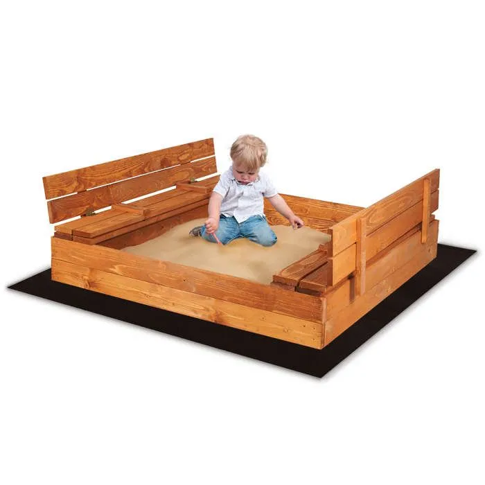 Bac à sable - Springos - 120 x 120 cm - Bois massif - Bancs pliables - Géotextile inclus-0