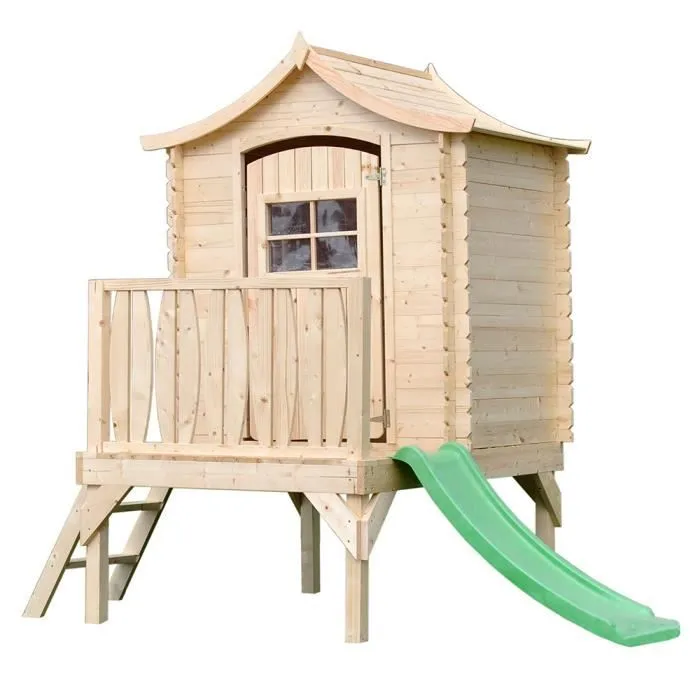 Maisonnette en bois avec toboggan - TIMBELA M550A - 175x146xH212cm/1.1m2-0