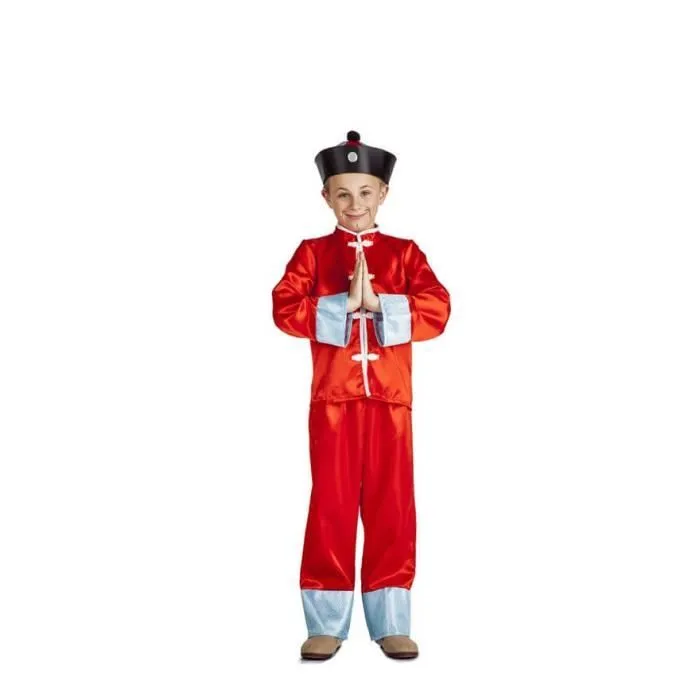Déguisement chinois pour enfant - Rouge - Comprend veste, pantalon et chapeau - A partir de 3 ans-0