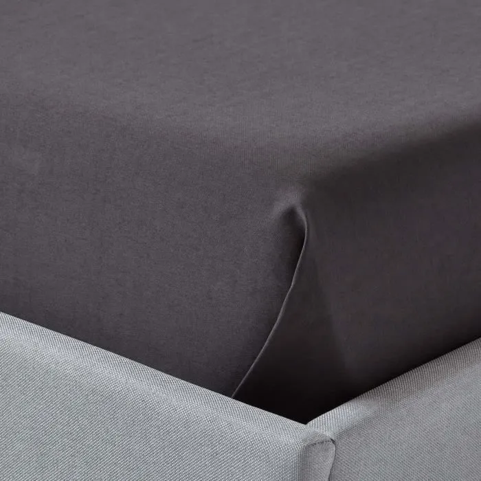 Drap plat uni 100% satin de coton égyptien 1000 fils coloris Gris foncé 275 x 275 cm-2