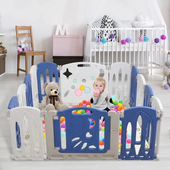 YUENFONG Parc Bébé pliable avec porte et planche à jouet, XL Parc en Plastique, Parc Enfant Modulable, sans BPA, 14 Panneaux-2