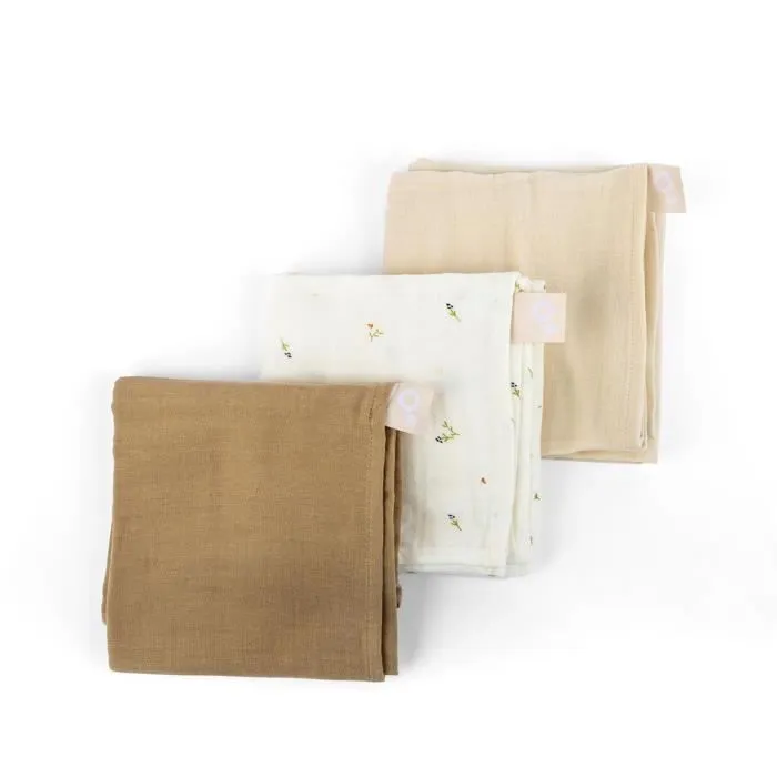 Lot de 3 langes - DOOMOO - Gaze de coton biologique - Certifié Oeko-Tex - Beige-0