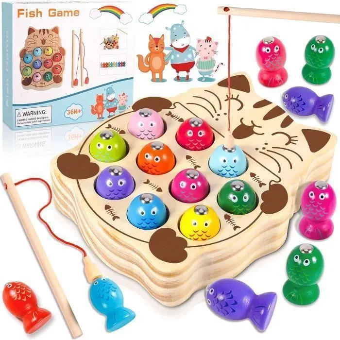 Bebeboutik Jouets en Bois Jeu de peche GENOSSEN Jeux Montessori Jeux Magnetique Enfant Cadeau Garcon Fille Jeux Enfants Cadeau 2 5 Ans