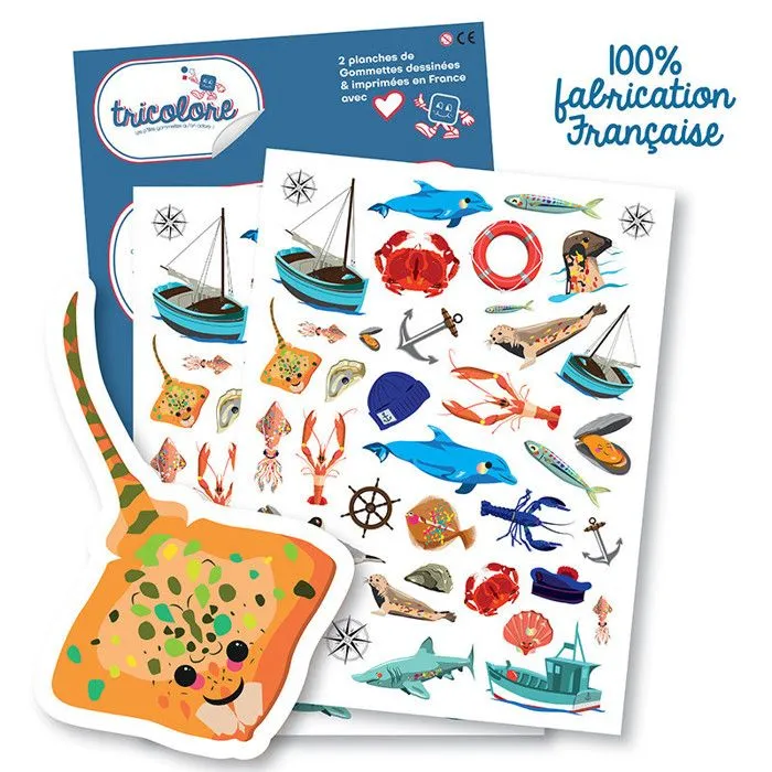 Gommettes - Mer - Poisson - Bateau - 70 pièces-0