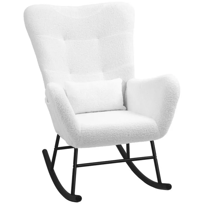 Fauteuil à bascule , avec rangement de poche ,Style Scandinave ,Salon,Chambre, Blanc-0