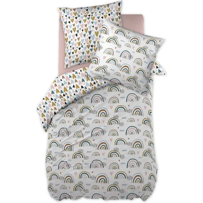 Housse de couette 200x200 + 2 taies d100% coton Arcoeur-0