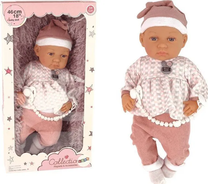 Poupon Leantoys - 12399-uniw - Baby Doll 46 cm Rose Sucette Couverture Plumes-0