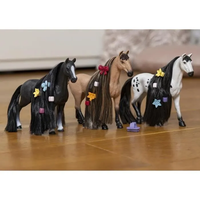 Figurine Jument Quarter Horse à coiffer 8 Pièces - Figurine Cheval à La Crinière Brossable avec Accessoires - Cadeau pour Enfants-1