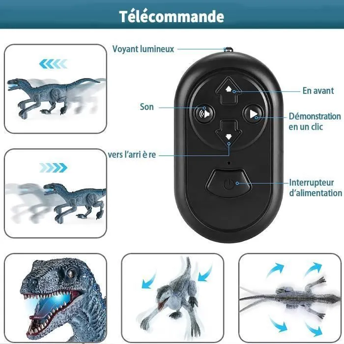 Jouet Dinosaure Télécommandé Robot Radiocommandé avec Lumière Et Son LED-bleu-2