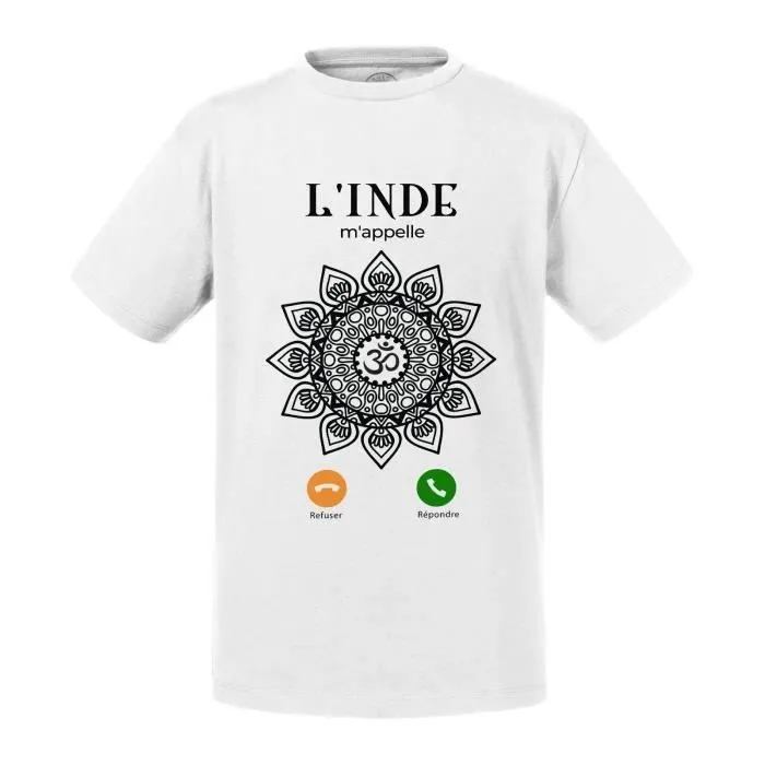 T-shirt Enfant Blanc L'Inde M'Appelle Om et Mandala Voyage-0