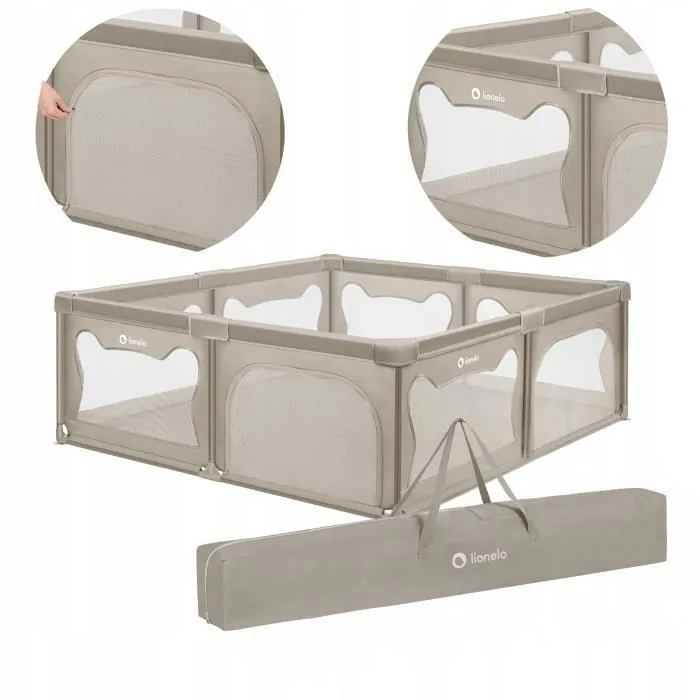 Parc Bébé LIONELO Willow XL - 207x187 cm - Côtés en maille - Grand terrain de jeu de sécurité - Grille de protection - Beige-0