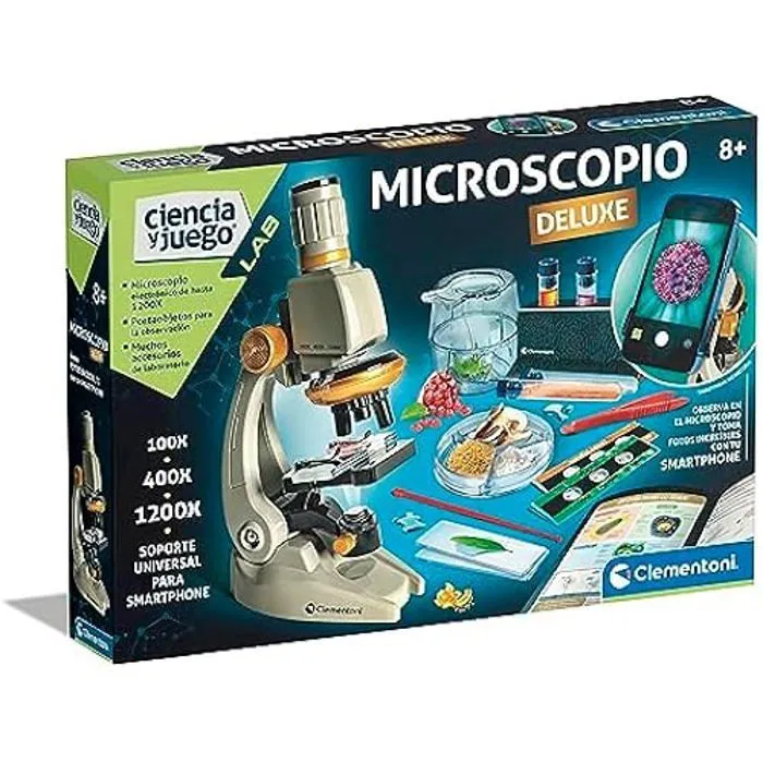 Clementoni Microscope Smart Deluxe grossissant 1 200 x, Jouet Scientifique, avec échantillons préparés et Cristaux scientifiques,-0