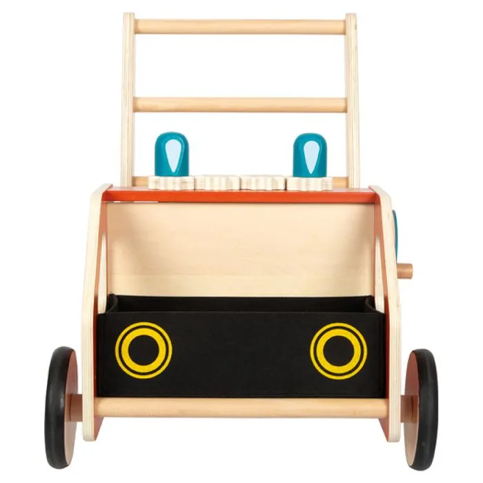 Chariot de marche en bois - Small foot company - Pompiers - 12 mois - Panier en feutre - Freinage intégré-1