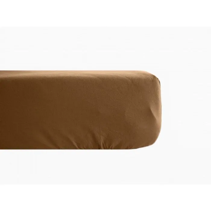 Drap housse Palace pur coton teint lavé 63 fils/cm² Vent du sud - Palace Cognac - 160 x 200 cm bonnet de 35 cm-0