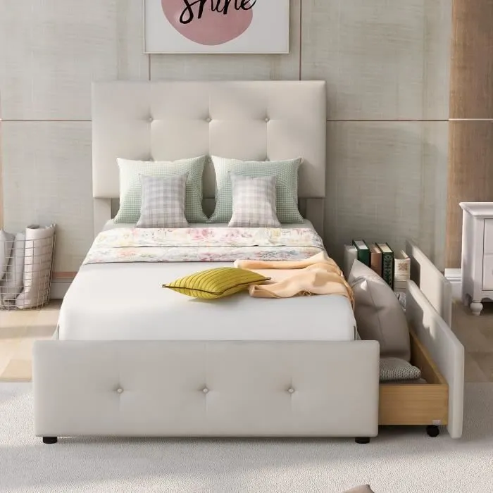 NEUF Lit simple pour adulte ou enfant 90x 200cm 1 place /1 personne Lit rembourré abilityshop-0