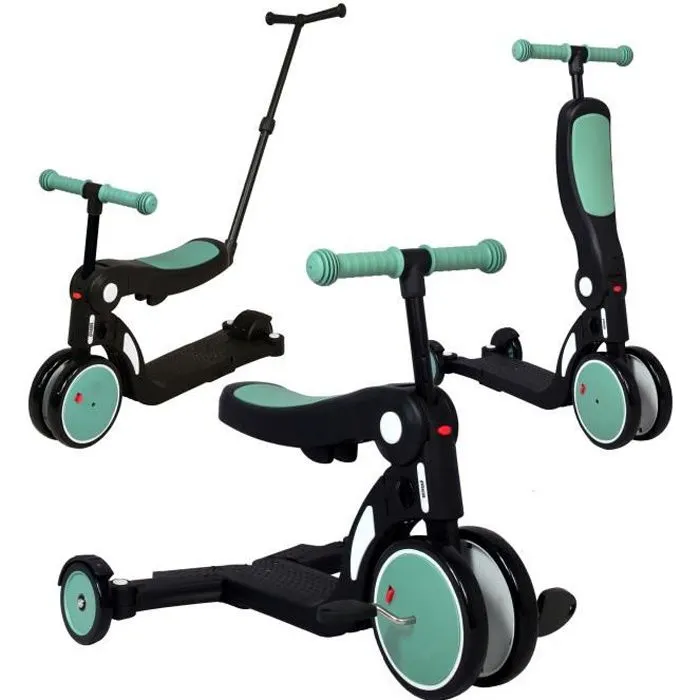 Looping SCOOTIZZ Draisienne Evolutive 5 en 1 / Tricycle Bébé Évolutif / Trottinette Enfant, Avec Barre de Poussée (Vert Amande)