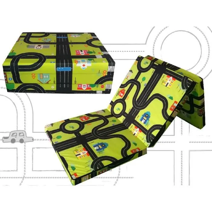 Matelas d'appoint pliant - motif circuit de voiture-0