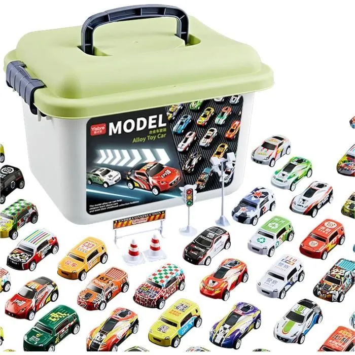 30Pcs Petites Voitures Jouets,Metal Voiture Jouet Enf-ant Cascadeuse Mini Voitures De Course Apporter Valise,Avec La Carte Routière-0
