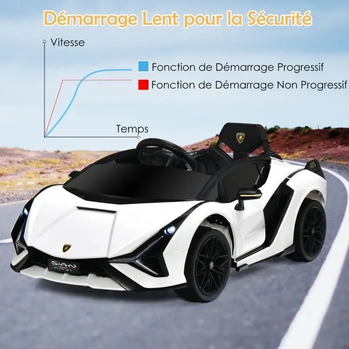 Voiture électrique Lamborghini SIAN pour enfants 3-8 ans - COSTWAY - Blanc - MP3, USB, Radio, Télécommande 2.4G-2