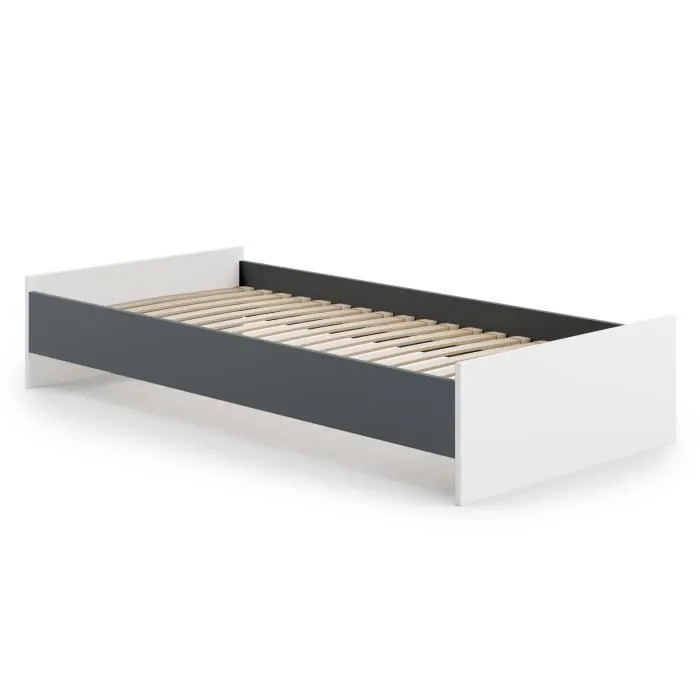 Lit enfant KARO 90x190 cm + sommier, BLANC/GRIS-3
