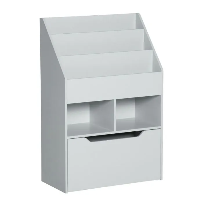 Bibliothèque HOMCOM étagère Multi-Rangement 3 étagères 2 niches Grand tiroir en bois Gris-0