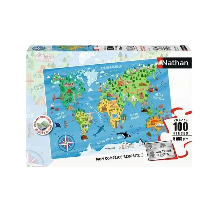 Puzzle 100 pièces : Carte du monde des monuments-2