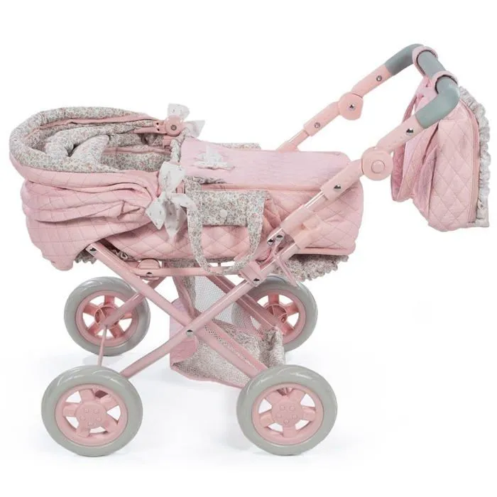 La nina - 65076 - Diset- Coucou avec Roues en Cuir Rose Fleur PEQ. (37 x 65 x 44 cm) Poussette pour poupees, , Multicolore-3