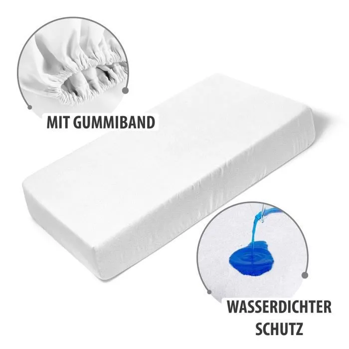 Drap housse landau ensemble nacelle - 2 x housse + protège-matelas imperméable drap de lit 75 x 35 cm Safari blanc-2