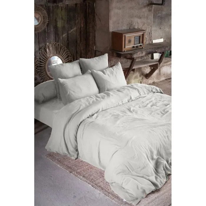 Parure de draps 4 pièces 1 Drap plat 270 x 300 + 1 Drap housse 180 x 200 + 2 Taies 60 x 60 Gaïa Nuage-1