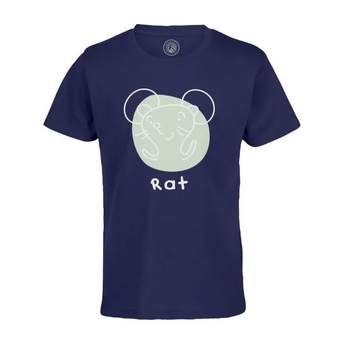 T-shirt Enfant Bleu Rat Signe Astrologique Chinois Dessin Zodiaque Horoscope Animal Illustration-0