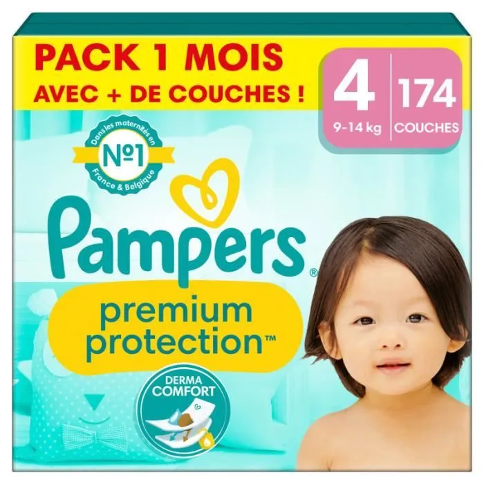 Couches Pampers Premium Protection Taille 4 - Pack 1 mois 174 Couches-1