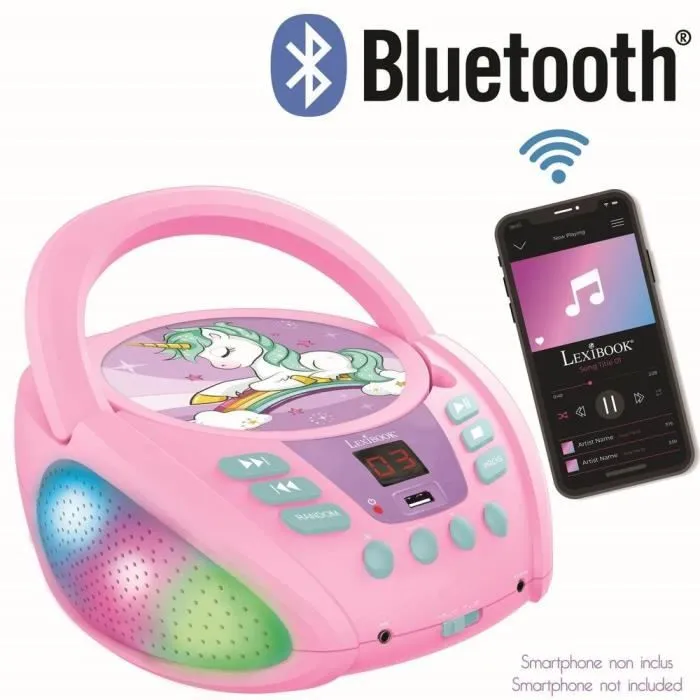Lecteur CD Portable Bluetooth Licorne avec Effets Lumineux et USB-2