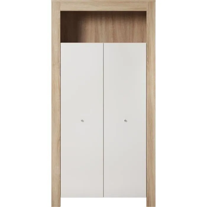 Chambre bébé trio PIA - Lit 70x140 cm + Commode à langer 2 portes + Armoire 2 portes - Décor chêne sonoma et blanc mat - TRENDTEAM-2