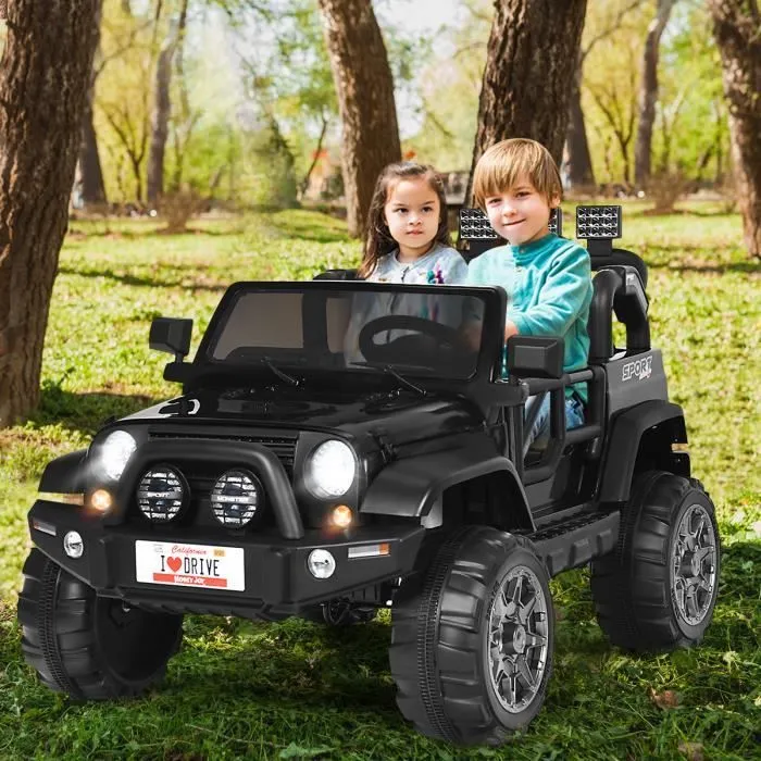 COSTWAY Voiture 4x4 Électrique 12V pour Enfants 3+ Ans, 2 Places, Télécommande 2.4G, Lumières LED et Musique,Noir-1