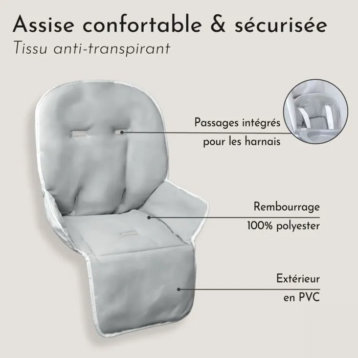 Housse d'assise pour chaise haute bébé enfant gamme Ptit - Perle - Monsieur Bébé-2