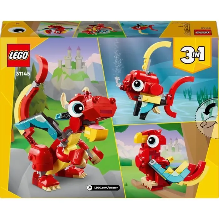 LEGO® 31145 Creator 3en1 Le Dragon Rouge; Jouet avec 3 Figurines d'Animaux, dont un Dragon Rouge, un Poisson et un Phénix-5