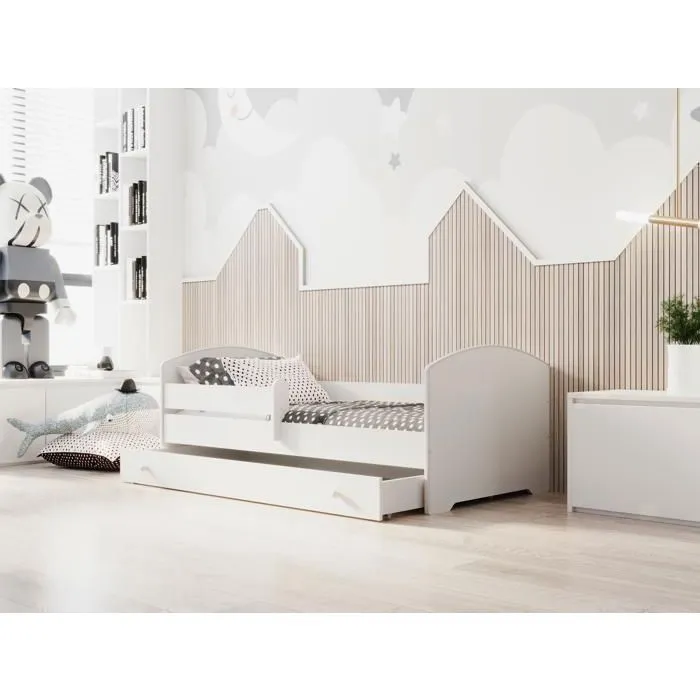 Lit enfant  LUK 80x180 avec matelas + sommier + tiroir en blanc-4