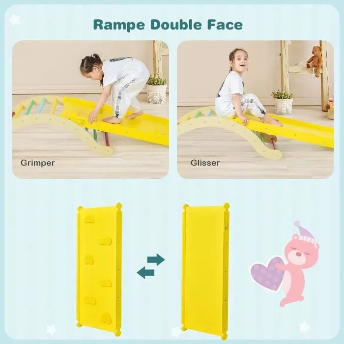 COSTWAY Triangle d'Escalade Réversible 4 en 1 pour Enfants, Grimper et Glisser Montessori en Bois Colorée-2